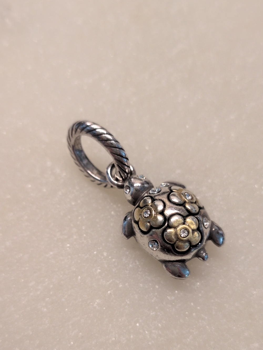 Brighton VERY RARE!! Turtle Two-Tone Charm With Flowers And Crystals